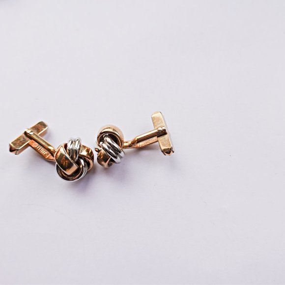 SWANK TWO TONE GOLD AND SILVER SIMPLE KNOT CUFFLINKS - Picture 2 of 2